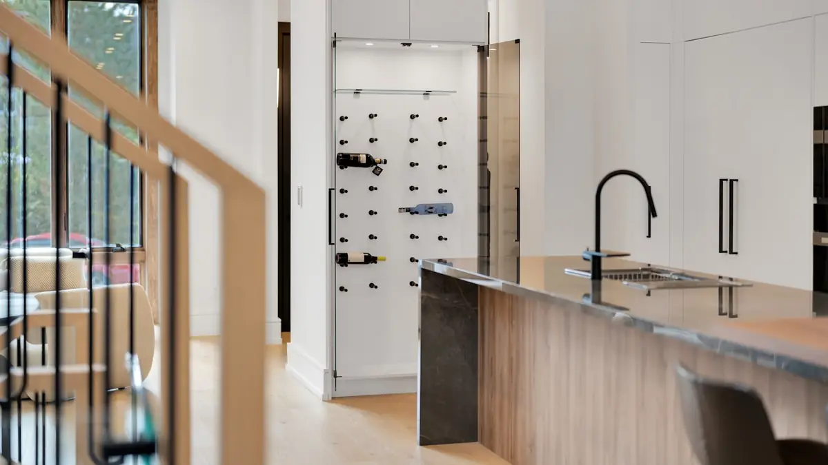 Modern kitchen with wine rack and island