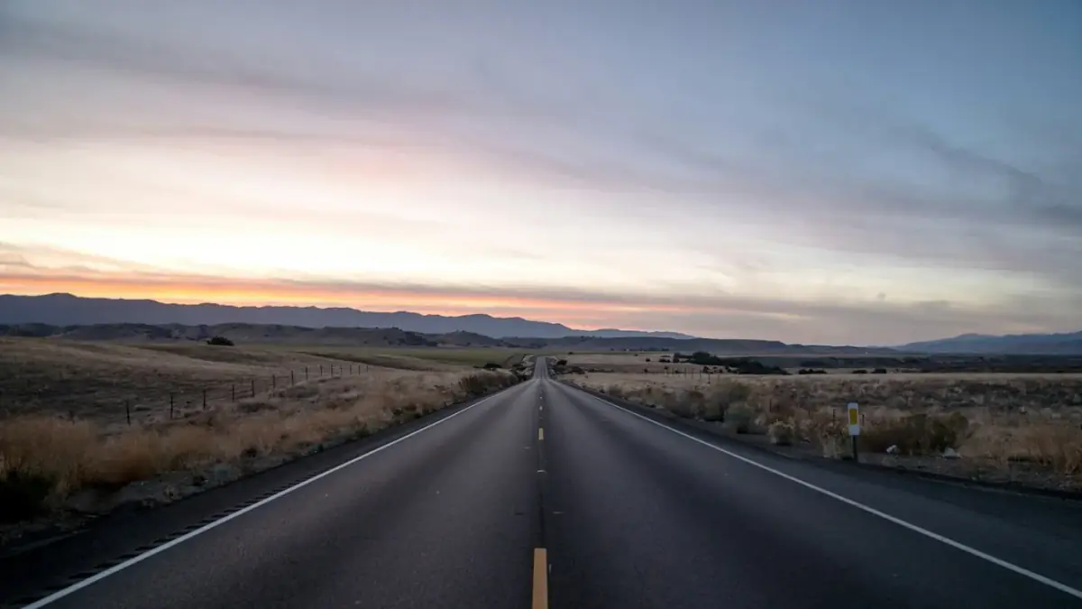 black concrete road between steppe